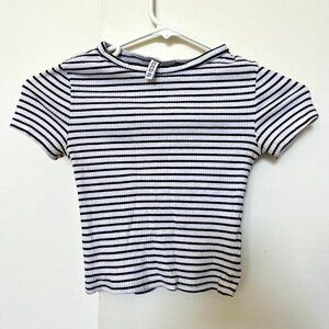 Black White Striped Tight Crop Top